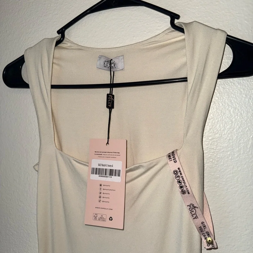 Oh Polly! Square neck midi dress in Ivory size 2 - Picture 2 of 8